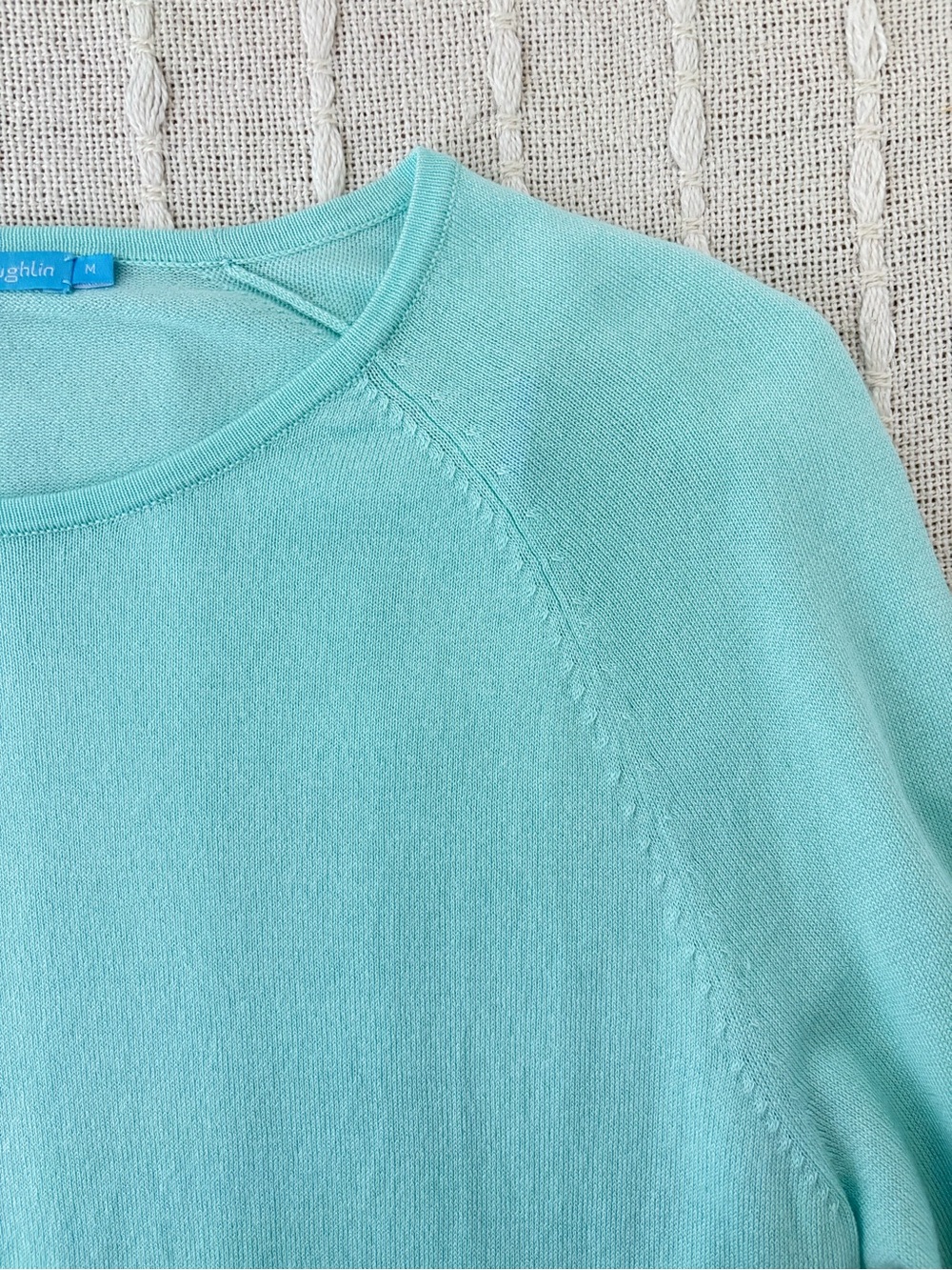J.McLaughlin Jamey Sweater Aqua Button Sleeve Knit Top Medium Preppy - Picture 4 of 11